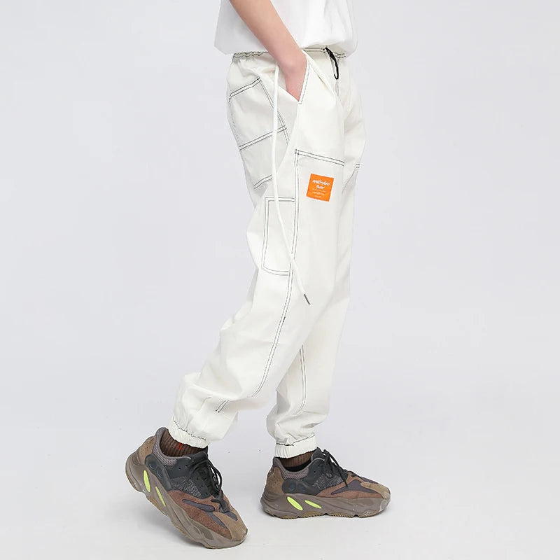 rainbowtouches fashion classic brand men cargo pants soild color trousers loose tooling style tie feet overalls superior quality unique cargo style 3123
