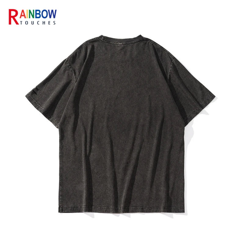 Trapwear Shirt – Rainbowtouches Summer New Unisex High Street Loose Washed To – Urban Streetwear for Men & Women