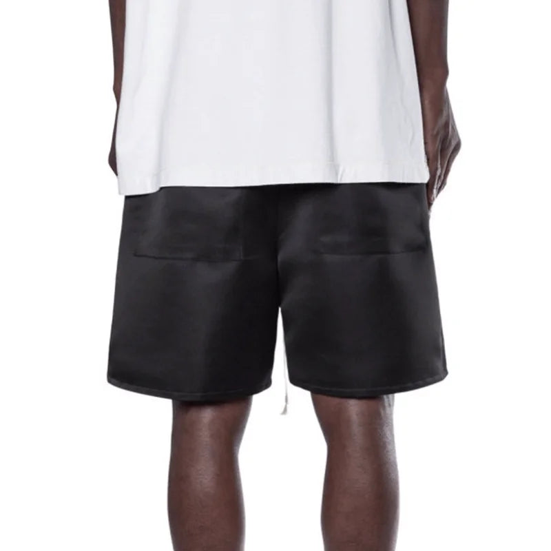 Men Hip Hop Loose Shorts Elastic Waist Shorts Fashion Satin Shorts Zipper Pocket Casual Drewstring Streetwear Sportswear Joggers