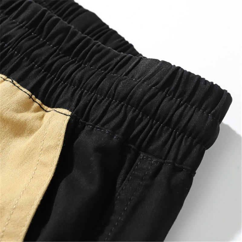 rainbowtouches men fashion retro casual splicing solid color straight cargo zipper pocket pants hip hop high street long trouser unique cargo style 3168
