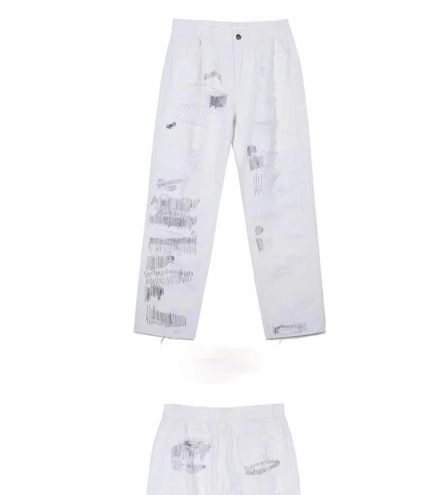 mens high street denim jean pants new casual loose ripped holes straight zipper white jeans trousers hip hop streetwear joggers unique joggers style 2633
