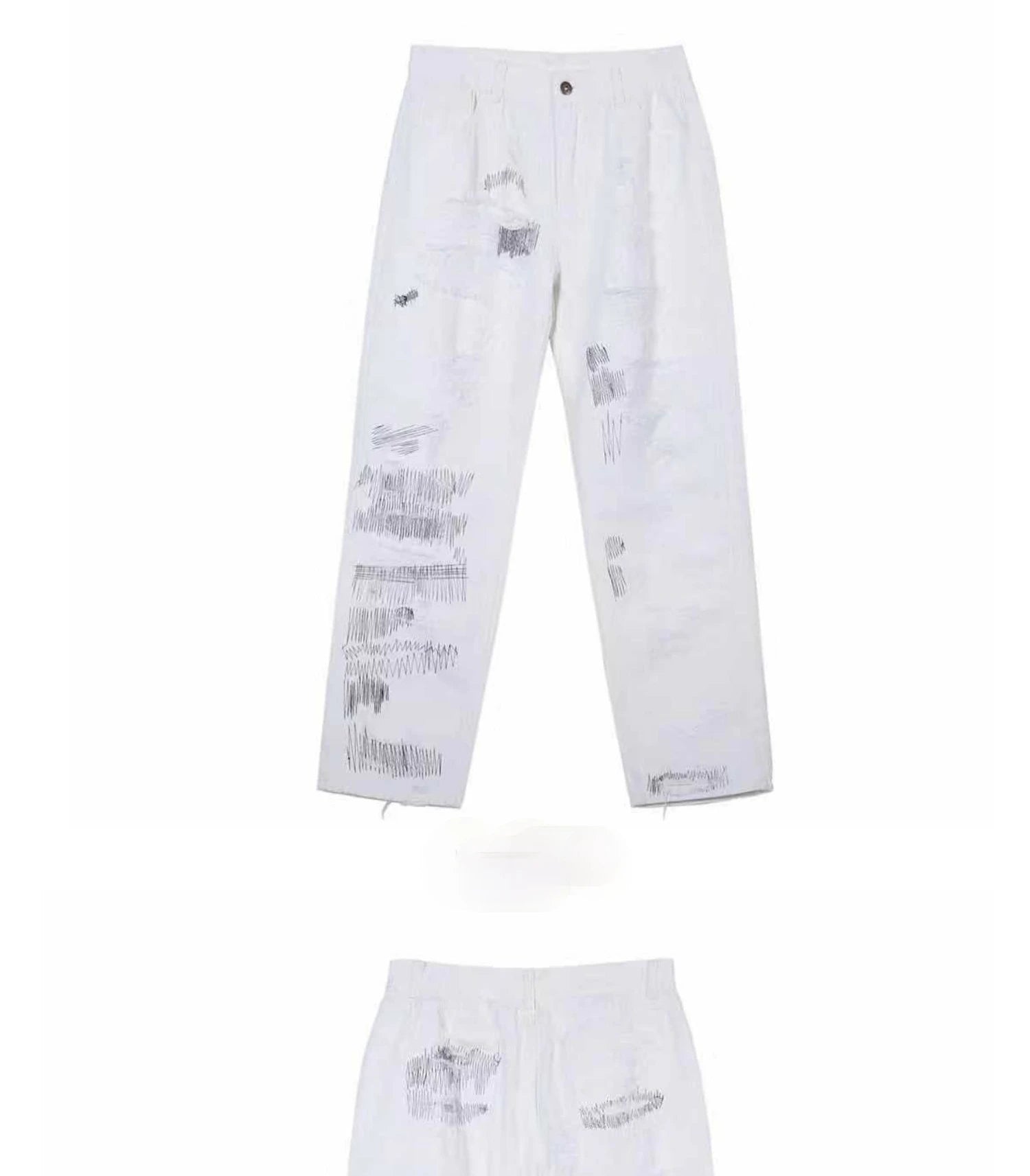 mens high street denim jean pants new casual loose ripped holes straight zipper white jeans trousers hip hop streetwear joggers unique joggers style 2633