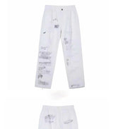 mens high street denim jean pants new casual loose ripped holes straight zipper white jeans trousers hip hop streetwear joggers unique joggers style 2633