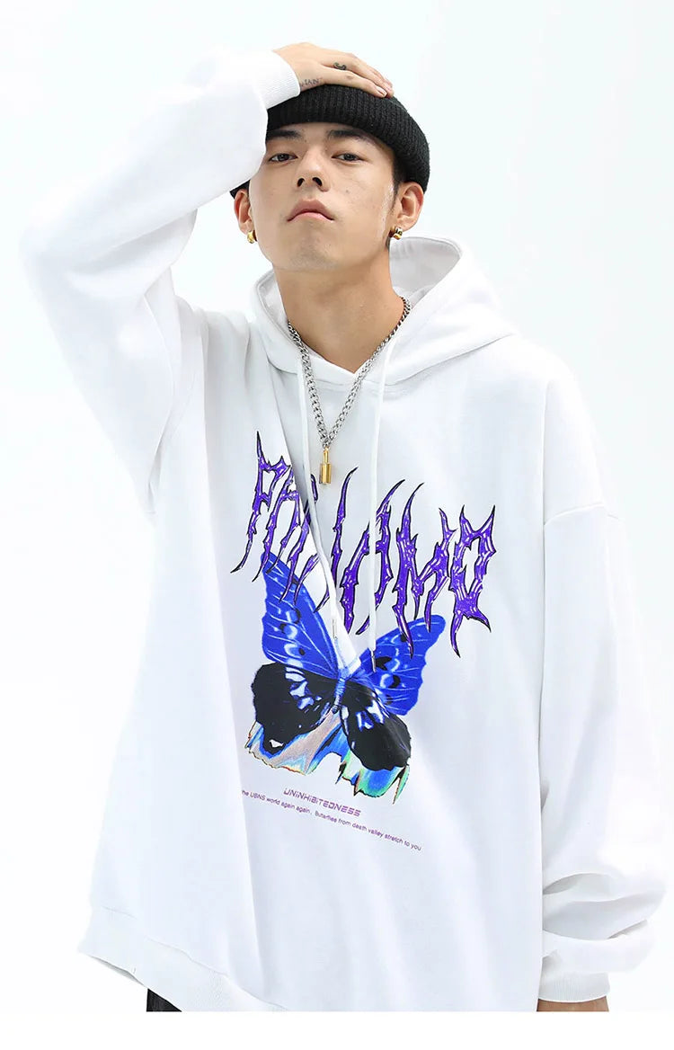 Men Hip Hop Hoodie Sweatshirt Butterfly Streetwear Harajuku Hoodie Pul