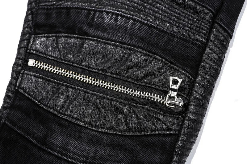 knee zipper hole patckwork skinny denim jeans men casual slim biker trousers jeans fashion streetwear hip hop jean pants joggers unique joggers style 1048