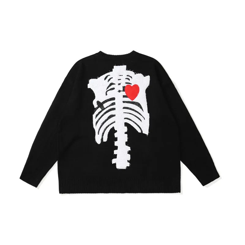 hip hop skull knitted oversized sweater mens letter embroidery o neck long sleeve pullover streetwear loose sweaters clothing - urban fashion pullover, bold artwork streetwear hoodie, trendy hip hop fashion hoodie
