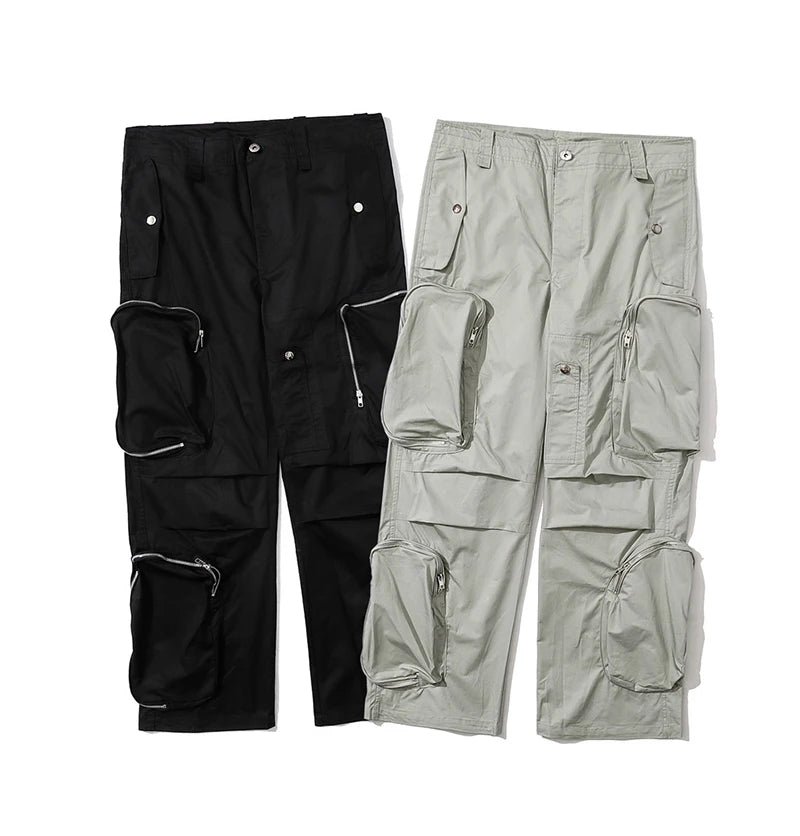 rainbowtouches fashion classic brand mens cargo pants casual zipper pocket design trousers loose straight tooling style overalls unique cargo style 4421