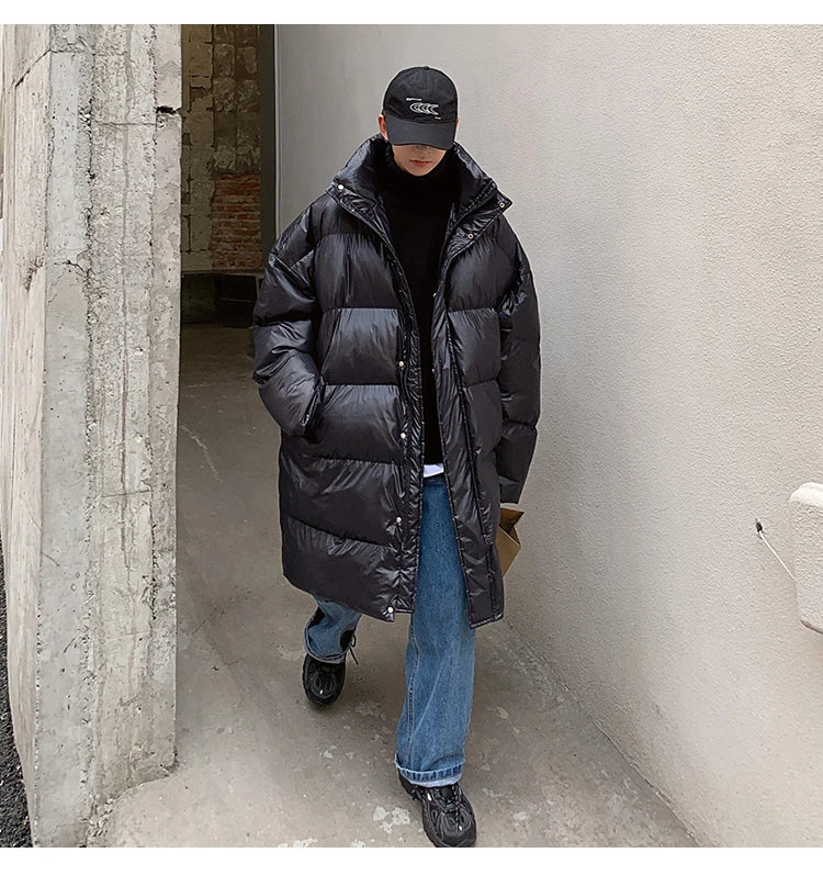 Winter Oversized Down Jacket Men Warm Fashion Casual Long Coat Men Streetwear Korean Loose Thick Jacket Mens Parker Overcoat