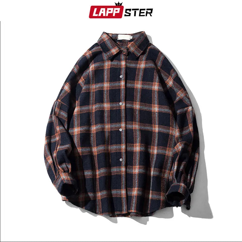 Y2k Harajuku Harajuku Plaid Shirt 2023 Man Streetwear Fleece Shirts Long Sleeve Mens Vintage Korean Fashions Clothes