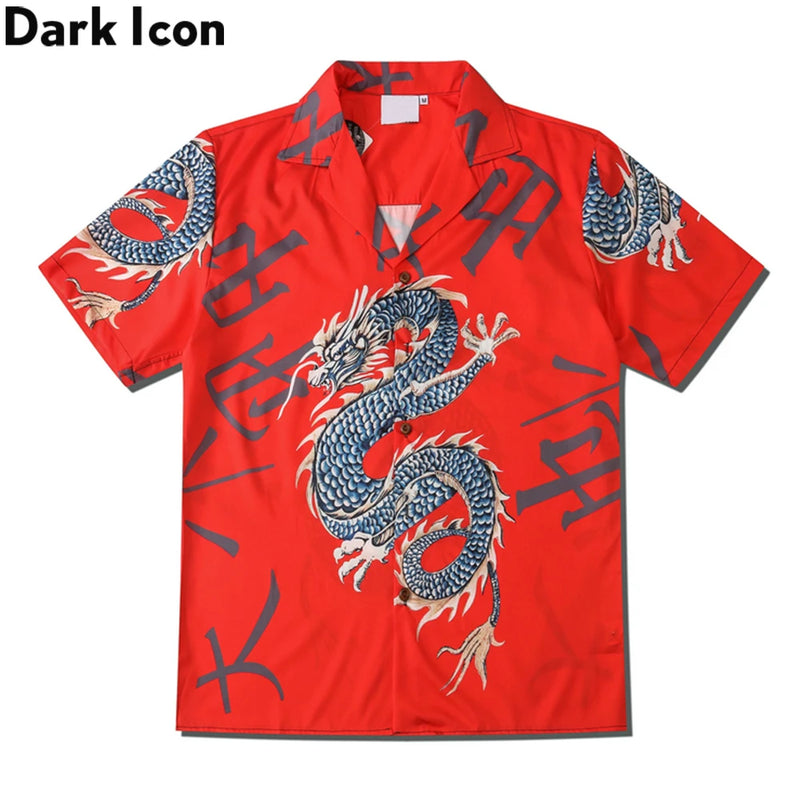 Dark Icon Dragon Chinese Letters Polo Shirt Men Women Summer Hawaiian Shirts Man Streetwear Clothing
