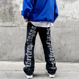 fashion back letters embroidery denim flare jeans mens zipper straight trouser hip hop destroy holes streetwear pants joggers unique joggers style 129