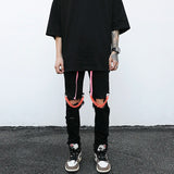 high street knee hole with chain ripped biker jeans mens slim fit denim pants autumn new streetwear casual hip hop pants joggers casual joggers