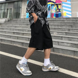 mens shorts summer casual black zipper elastic waist straight short pants with chain new hip hop streetwear loose shorts joggers casual joggers