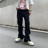 fashion back letters printed denim flare jeans mens zipper straight trouser hip hop destroy holes streetwear jean pants joggers unique joggers style 175