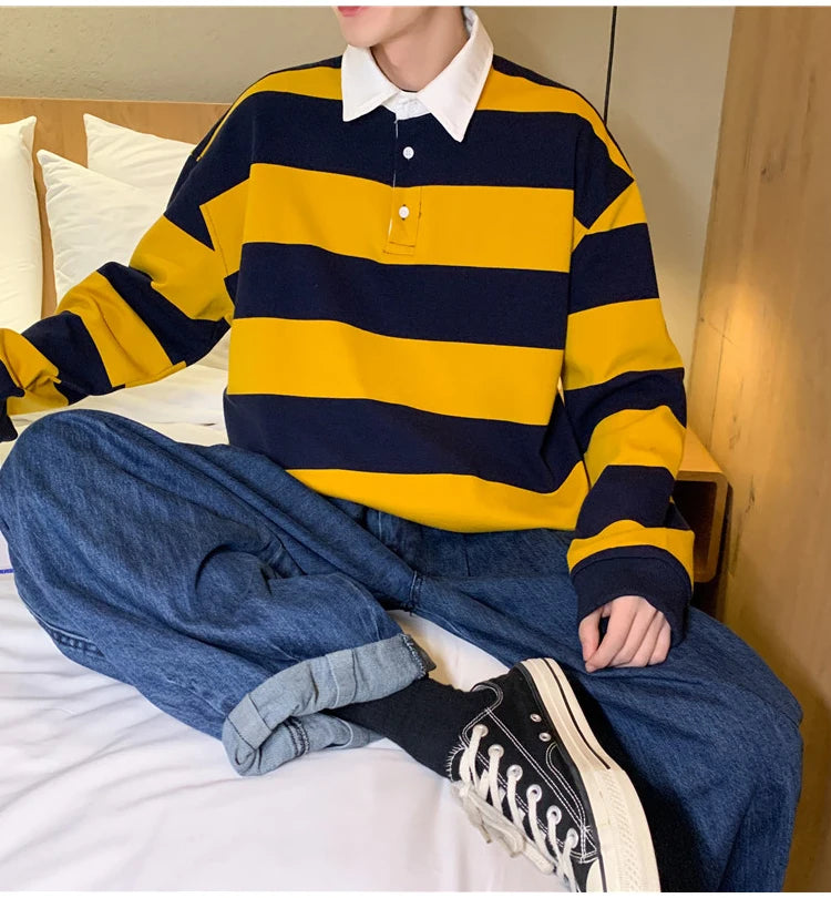 Autumn Lapel Hoodie Mens Fashion Hit Color Casual Striped Hoodies Mens