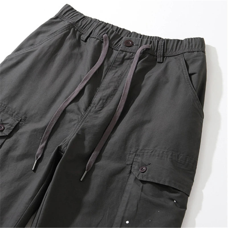 rainbowtouches fashion classic brand mens baggy cargo pants soild color trousers loose straight tooling style lace up overalls unique cargo style 1709
