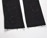 2023 streetwear graffiti cargo flared jeans khaki black splash ink wide leg denim pant hip hop cargo trousers jean men unique cargo style 5171