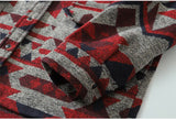 Aolamegs Patchwork Color Retro Geometric Pattern Men Shirt Thick Casual Baggy Big Pockets Harajuku High Street Autumn Streetwear