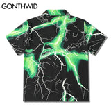 Trapwear Oversized shirt – Gonthwid Hawaiian Beach Shirts Streetwear Lightning Print Sh