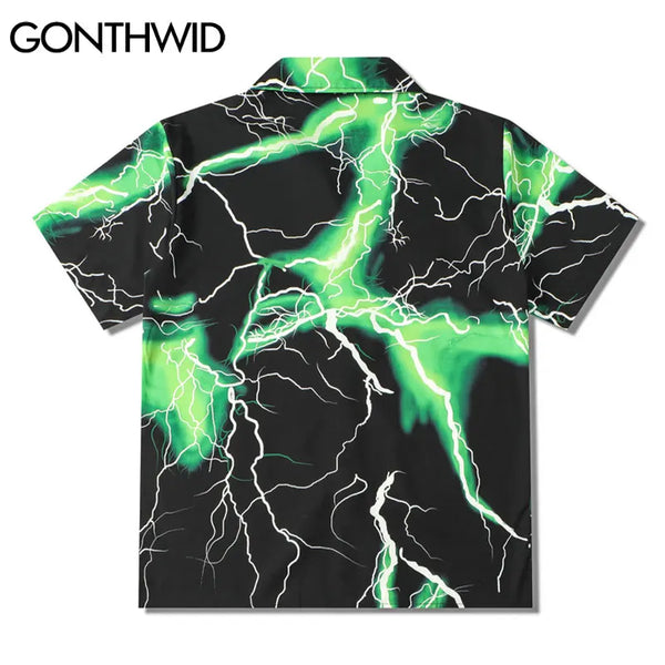 Trapwear Oversized shirt – Gonthwid Hawaiian Beach Shirts Streetwear Lightning Print Sh