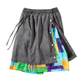 men side buttons patchwork harajuku straight shorts new elastic waist short pants joggers hip hop streetwear casual sweatshorts unique joggers style 1077