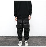 men pockets cargo pants new fashion zipper loose fit harajuku military trousers casual hip hop sportswear streetwear black pants unique cargo style 2489