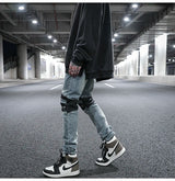 knee zipper hole patckwork skinny denim jeans men casual slim biker trousers jeans fashion streetwear hip hop jean pants joggers unique joggers style 1027