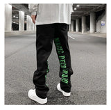men jeans hip hop letters embroidery denim jeans high street casual loose straight elastic waist joggers hip hop streetwear pant unique joggers style 3862