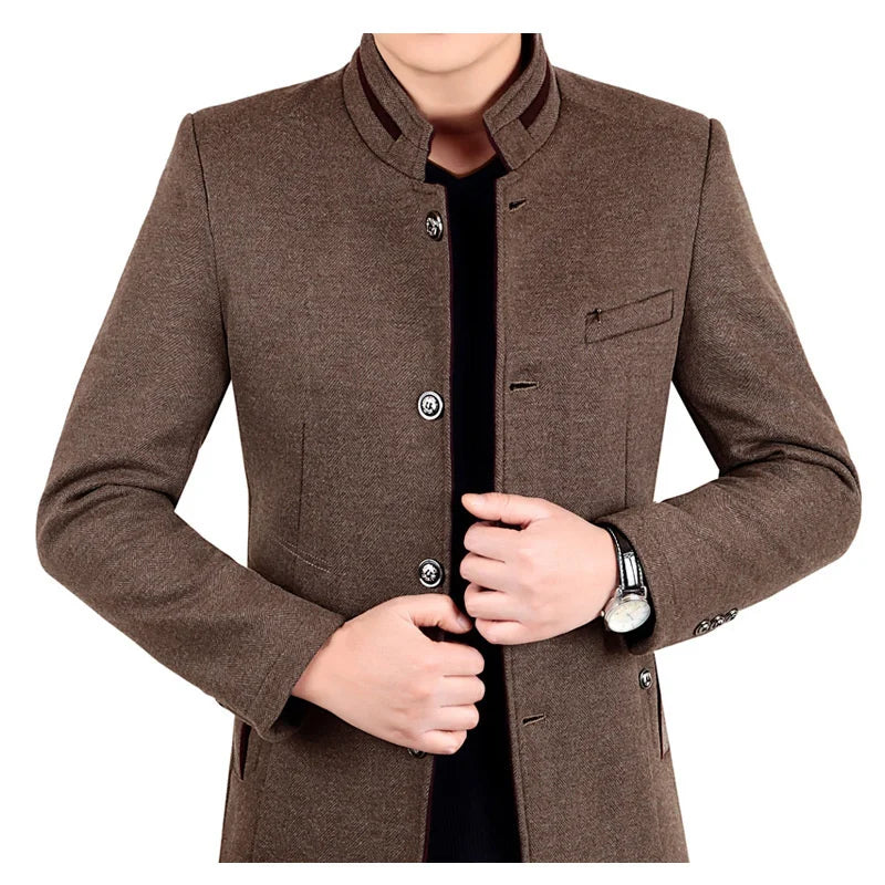 Autumn Winter Wool Coat Men Leisure Long Woolen Coats Men's Pure Color Business Casual Fashion Jackets Men Wool Overcoat Outwear