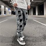 men ripped holes denim jean pants hip hip new fashion straight patchwork pants new casual jeans streetwear mens trousers joggers unique joggers style 1404