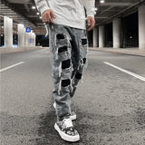 men ripped holes denim jean pants hip hip new fashion straight patchwork pants new casual jeans streetwear mens trousers joggers relaxed fit joggers