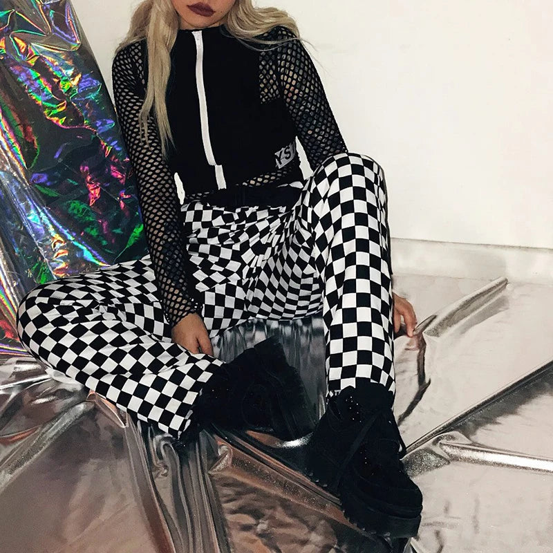 white black plaid joggers pants men hip hop retro checkered casual pants women streetwear fashionable ankle zip sweat pants male unique joggers style 1527