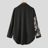 Men Casual Shirt Spring Print Patchwork Lapel Long Sleeve Streetwear Tops 2023 Korean Loose Fashion Shirts Camisas 5XL INCERUN