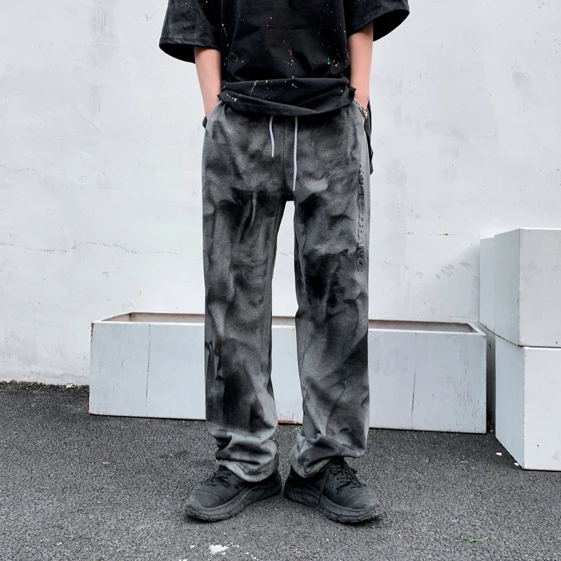 rainbowtouches classic fashion brand new trousers men tie dye gradient loose straight leg drape wide rope comfortable boys pants unique default style 2672