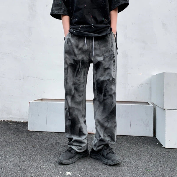 rainbowtouches classic fashion brand new trousers men tie dye gradient loose straight leg drape wide rope comfortable boys pants unique default style 2672