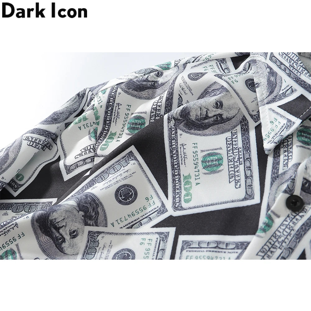 Dark Icon US Dollar Full Printed Shirts Men Turn-down Collar Casual Men's Shirt Logn Sleeve Man Clothing