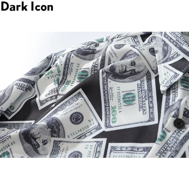 Dark Icon US Dollar Full Printed Shirts Men Turn-down Collar Casual Men's Shirt Logn Sleeve Man Clothing