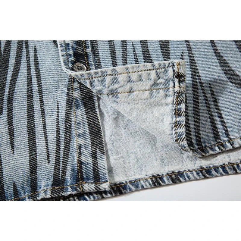 2 Pieces Sets Men Fashion Striped Printed Short Sleeves Single Breasted Loose Shirts and Shorts Joggers Streetwear Hip Hop Set