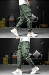 streetwear hip hop black harem pants men elastic waist punk pants with ribbons casual slim jogger pants men hip hop trousers unique joggers style 2533