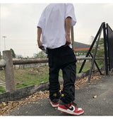 mens high street smilely loose cargo pants casual zipper straight jeans hip hop side pockets loose fit streetwear casual joggers unique joggers style 3490