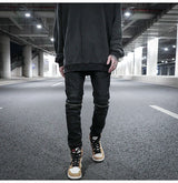 knee zipper hole patckwork skinny denim jeans men casual slim biker trousers jeans fashion streetwear hip hop jean pants joggers unique joggers style 1031