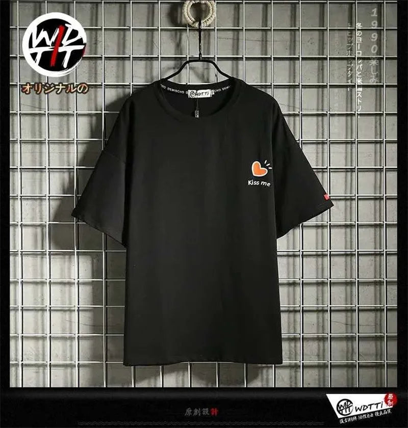 Y2K Graphic Tee – Black Kawaii Cat T Shirt Men Japanese Cute T Shirt – Urban Streetwear for Men & Women