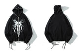 Aolamegs Punk Graphic Print Zipper Ribbon Hooded Hoodie Men Casual Bla
