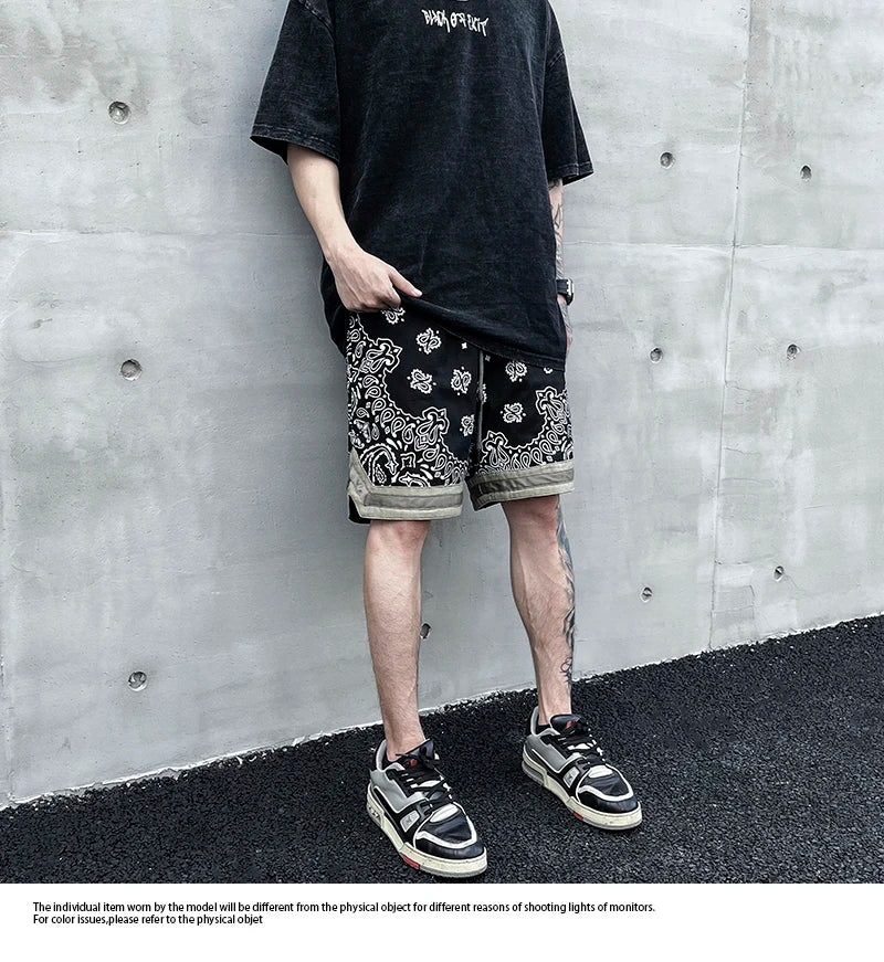 Hip Hop Loose Shorts Fashion Harajuku Printed Shorts Mens Summer Casual Elastic Waist Drewstring Streetwear Sportswear Joggers