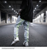 men back letter embroidery denim jean pants fashion slim zipper biker jeans trouser new casual hip hop streetwear pants joggers unique joggers style 1301