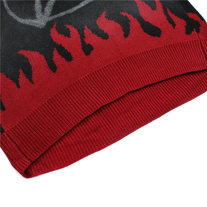 mens sweaters fashion fire harajuku sweaters casual long sleeve knitted sweater ripped holes cotton pullover jumpers man sweater high quality cotton pullover, trendy hip hop style outerwear, aesthetic street look hoodie