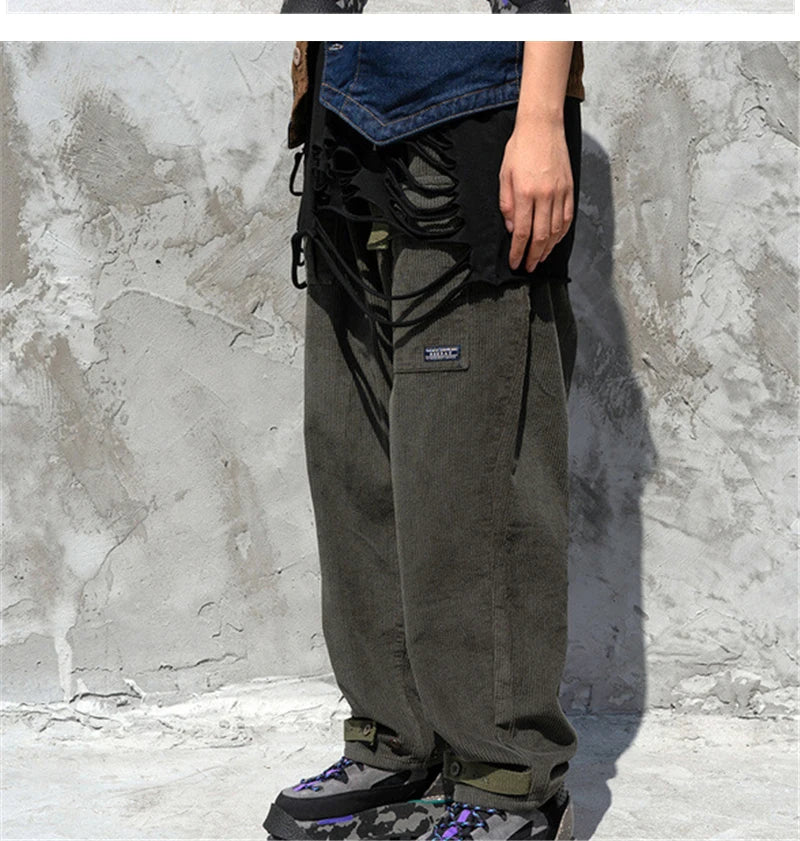 rainbowtouches fashion classic brand men wide legs casual pants corduroy overalls high street hip hop superior quality trousers unique default style 5136