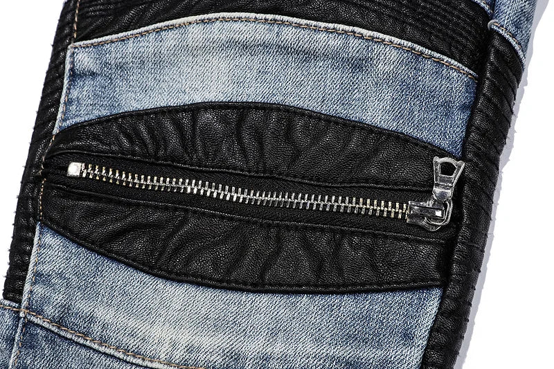 knee zipper hole patckwork skinny denim jeans men casual slim biker trousers jeans fashion streetwear hip hop jean pants joggers unique joggers style 1041