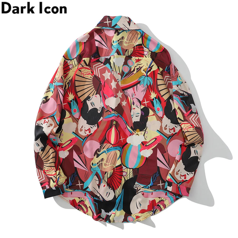 Dark Icon Patchwork Oversized Men's Shirt 2020 Summer Turn-down Collar Loose Shirts Men