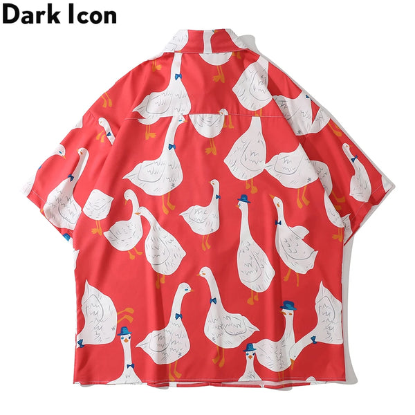 Dark Icon Full Prined Oversized Men's Shirt Short Sleeve Summer Streetwear Shirts for Men